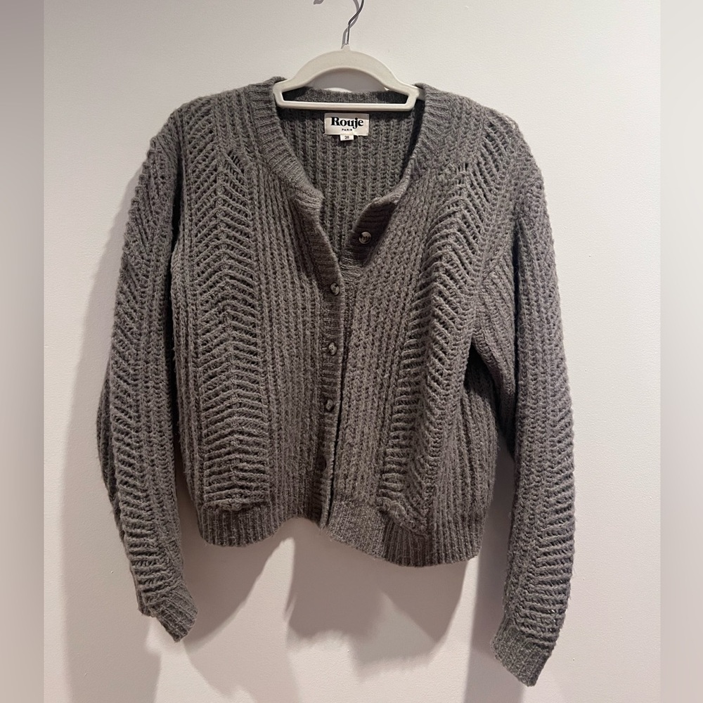 Rouje Gray Chunky Knit Button-Up Cardigan